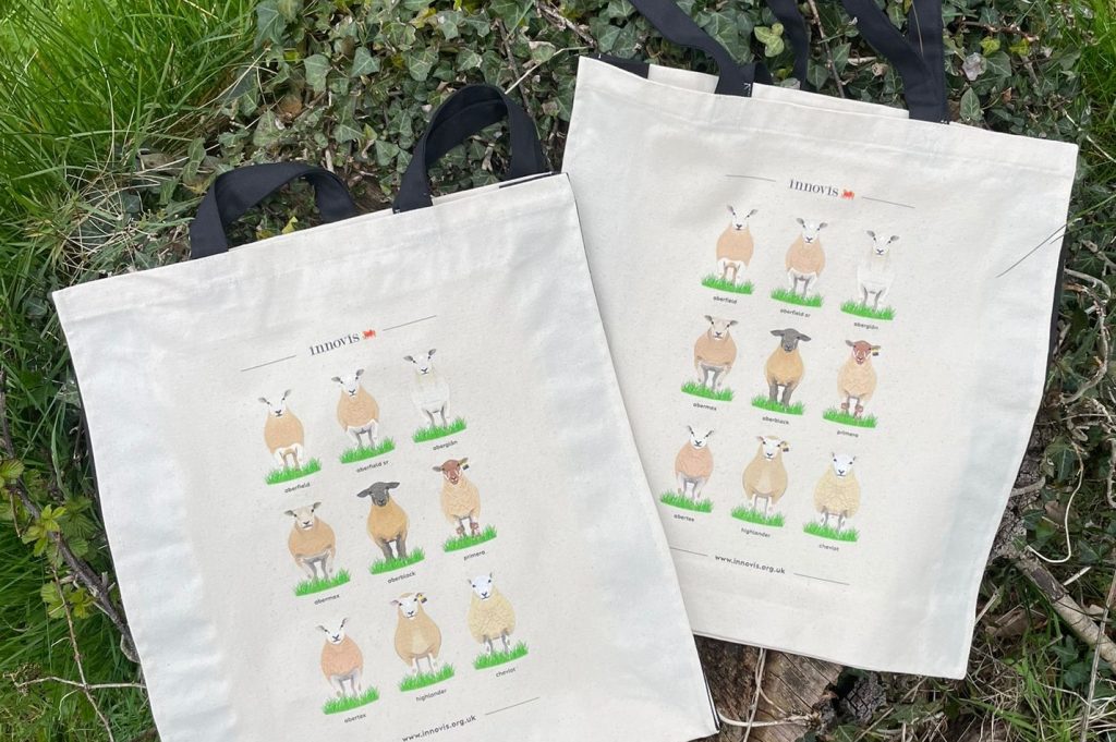 Canvas bag with rare breed sheep illustrations printed on it